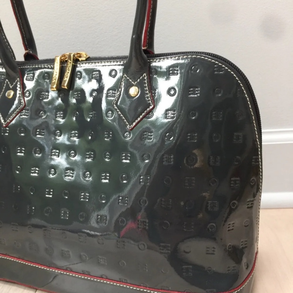 ARCADIA grey patent leather Italian satchel - Picture 2 of 11